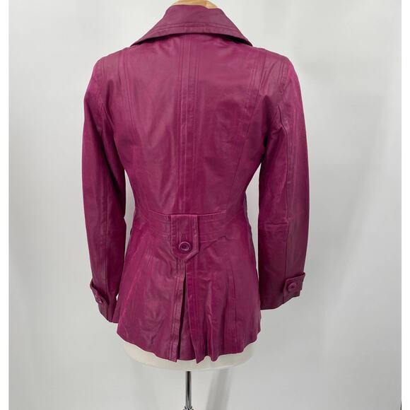 Vintage Leather Jacket Single Breasted Button Down Collared Purple Magenta XS - Picture 7 of 14